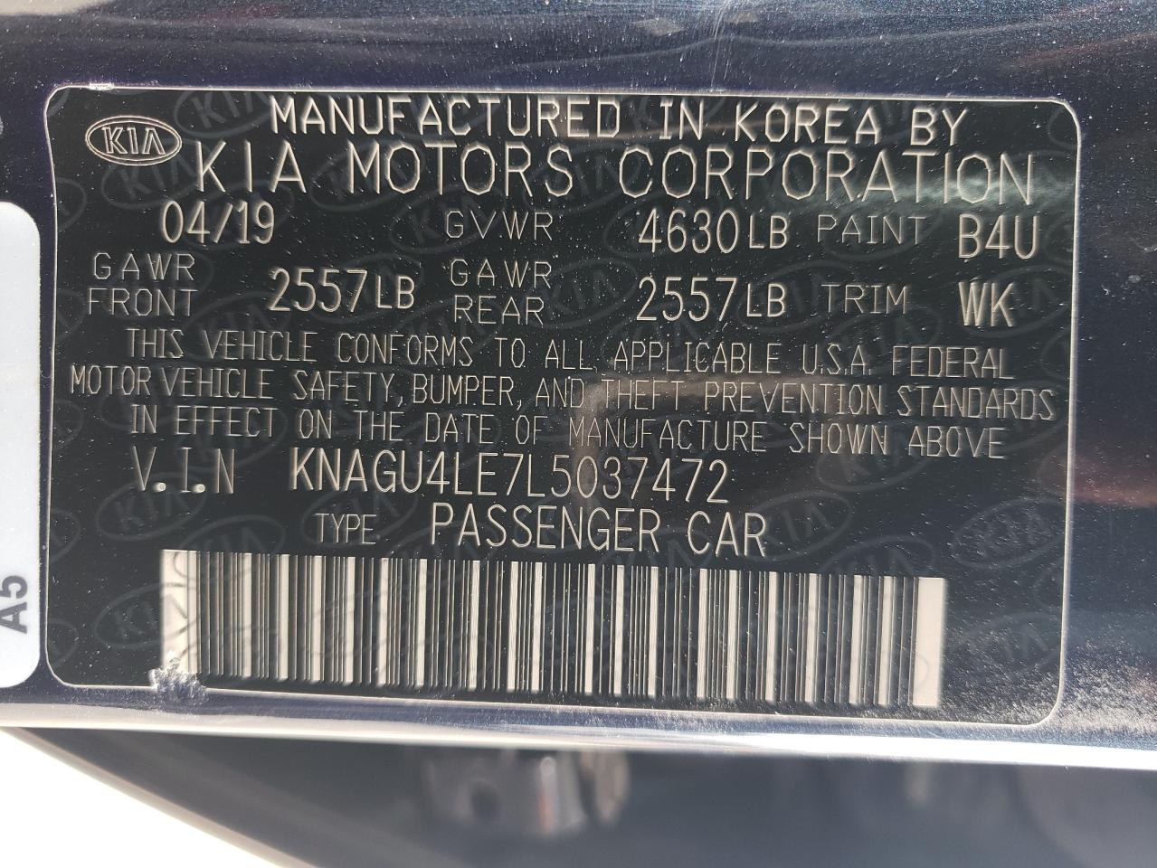 KNAGU4LE7L5037472 2020 Kia Optima Hybrid Ex