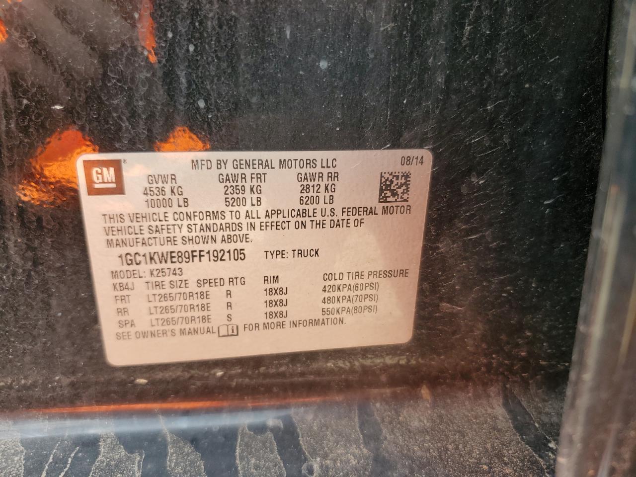 1GC1KWE89FF192105 2015 Chevrolet Silverado K2500 Heavy Duty Ltz