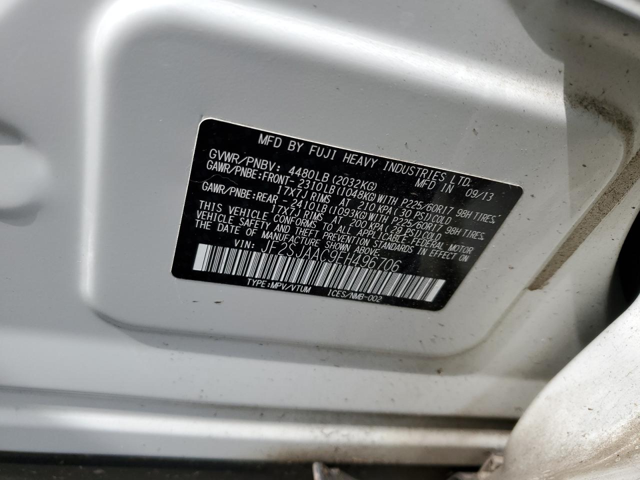 JF2SJAAC9EH496706 2014 Subaru Forester 2.5I