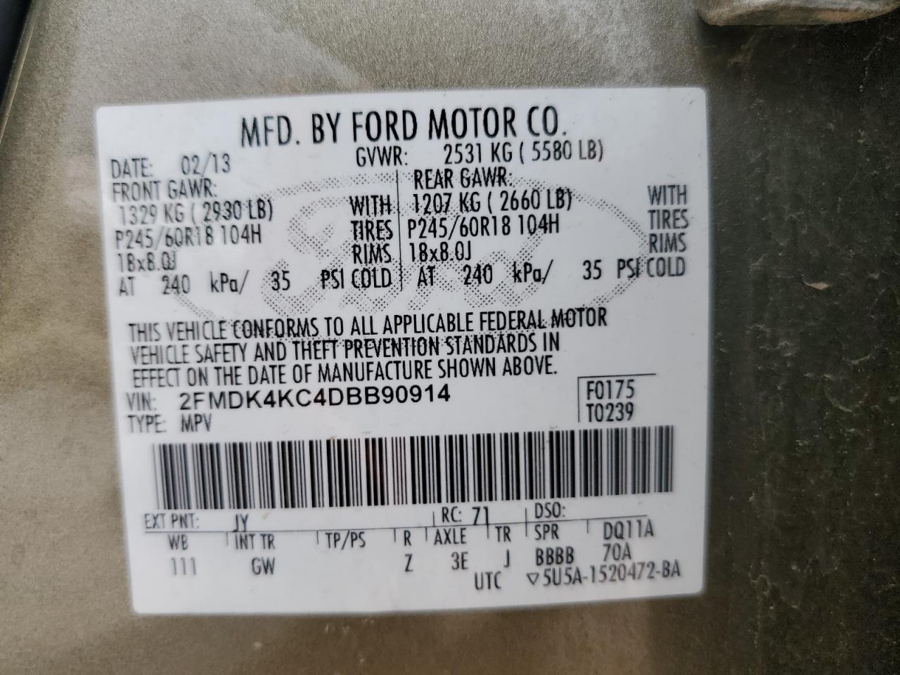 2FMDK4KC4DBB90914 2013 Ford Edge Limited