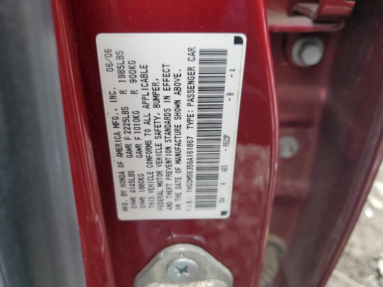 1HGCM56356A161867 2006 Honda Accord Se