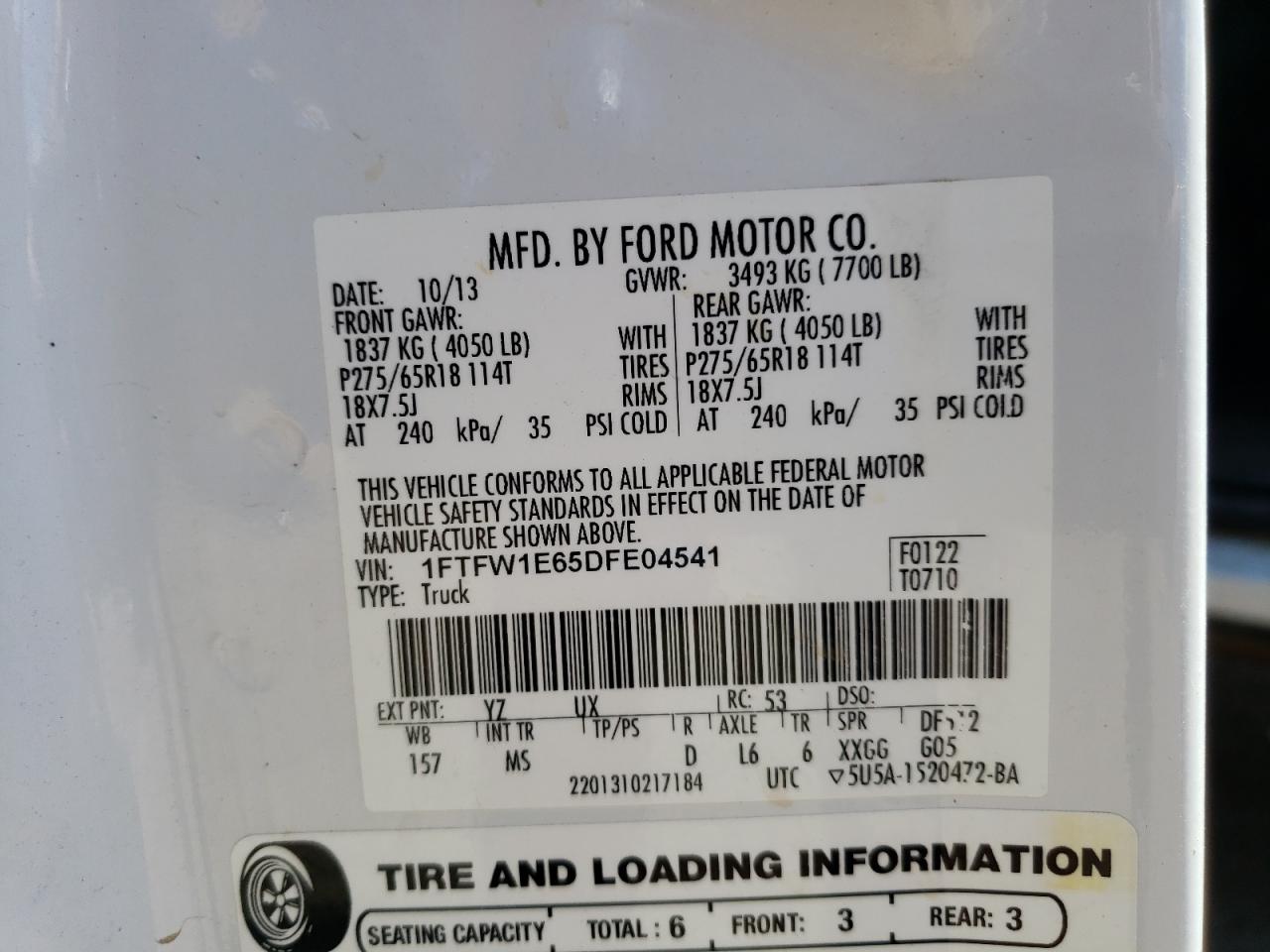1FTFW1E65DFE04541 2013 Ford F150 Supercrew