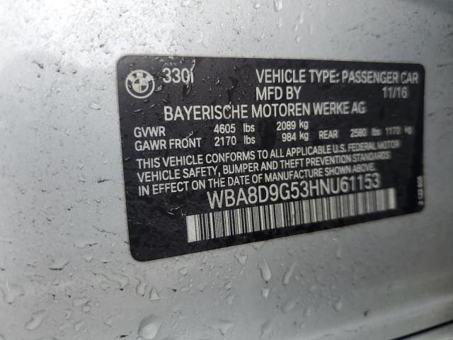 2017 BMW 330 Xi VIN: WBA8D9G53HNU61153 Lot: 56020544