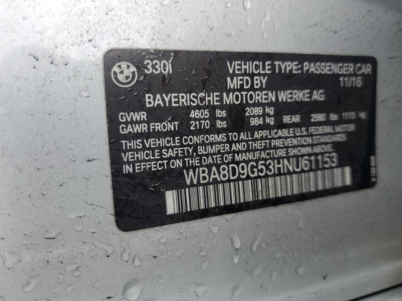 WBA8D9G53HNU61153 2017 BMW 330 Xi