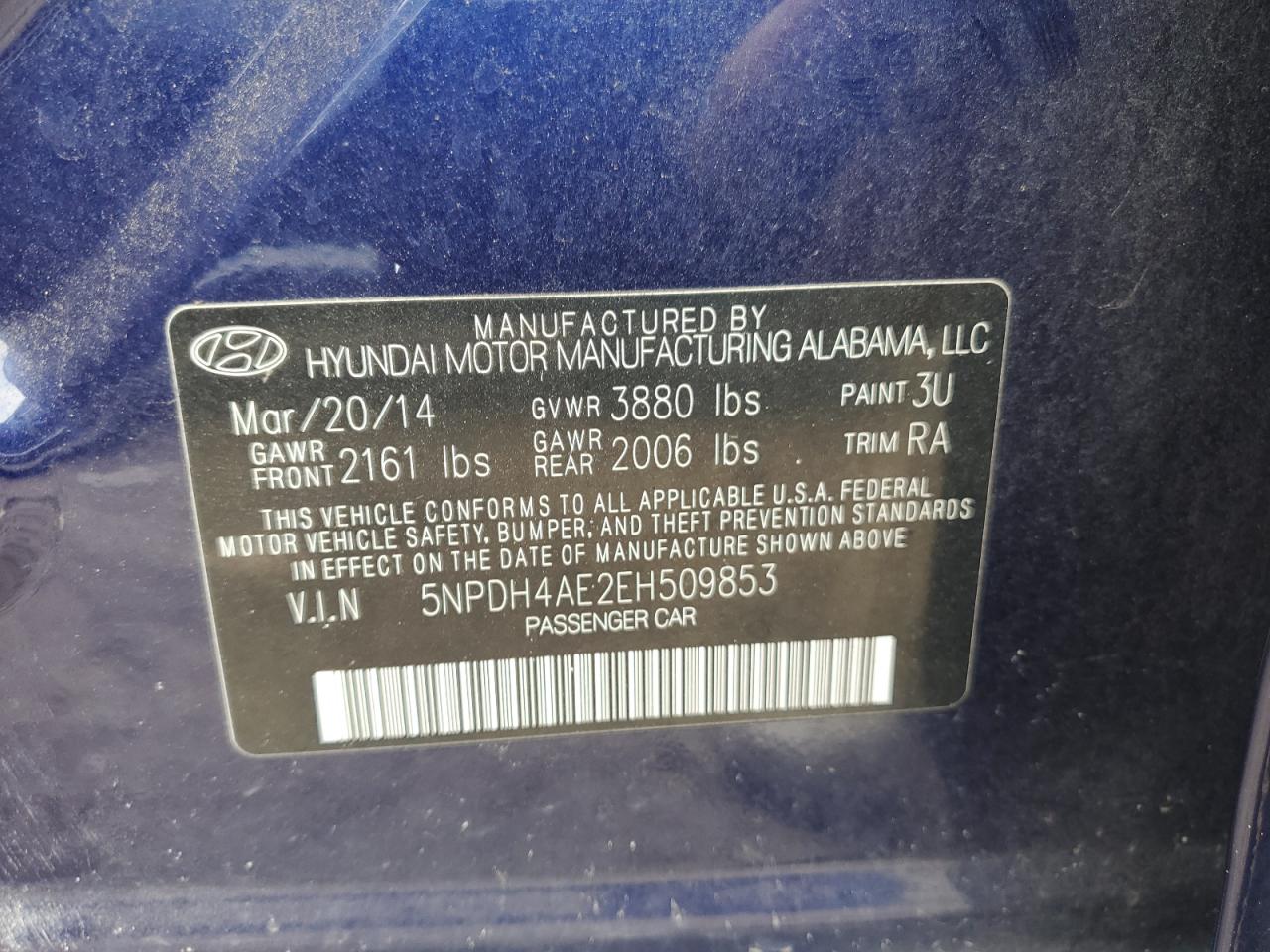 5NPDH4AE2EH509853 2014 Hyundai Elantra Se