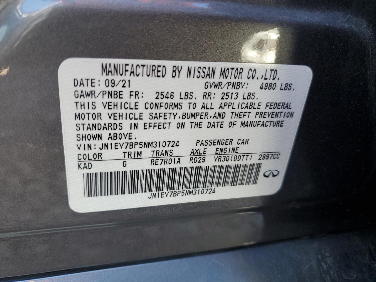 JN1EV7BP5NM310724 2022 Infiniti Q50 Luxe