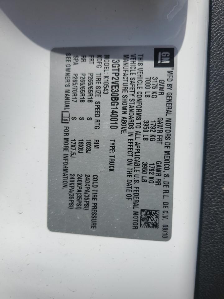 3GTP2VE30BG140010 2011 GMC Sierra K1500 Sle