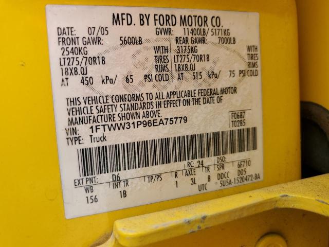 2006 Ford F350 Srw Super Duty VIN: 1FTWW31P96EA75779 Lot: 53451054