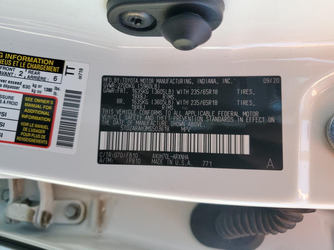 5TDZARAH3MS503618 2021 Toyota Highlander Hybrid Le