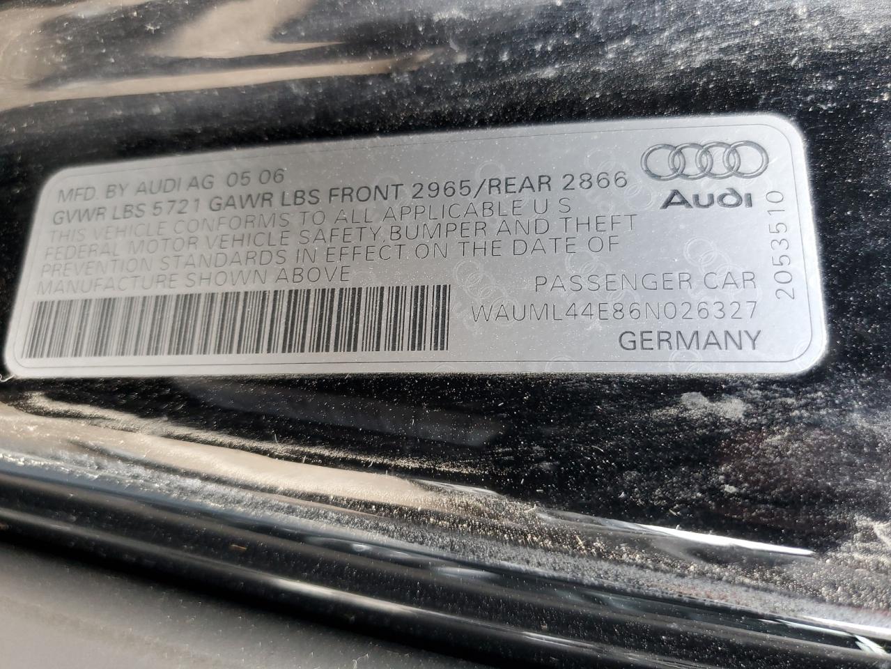 WAUML44E86N026327 2006 Audi A8 L Quattro