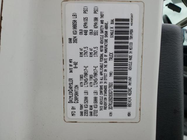 2003 Dodge Ram 2500 St VIN: 3D7KU26D93G717831 Lot: 55102734