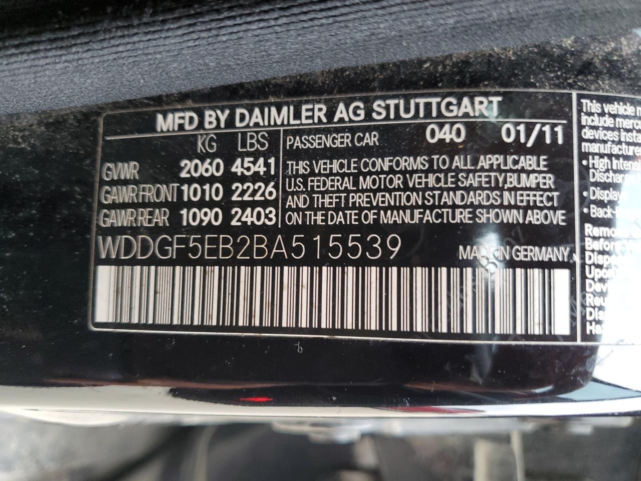 WDDGF5EB2BA515539 2011 Mercedes-Benz C 300
