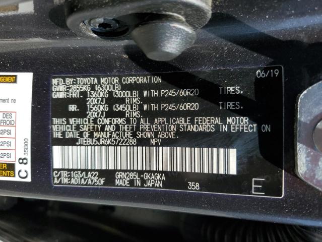 2019 Toyota 4Runner Sr5 VIN: JTEBU5JR6K5722288 Lot: 56642314