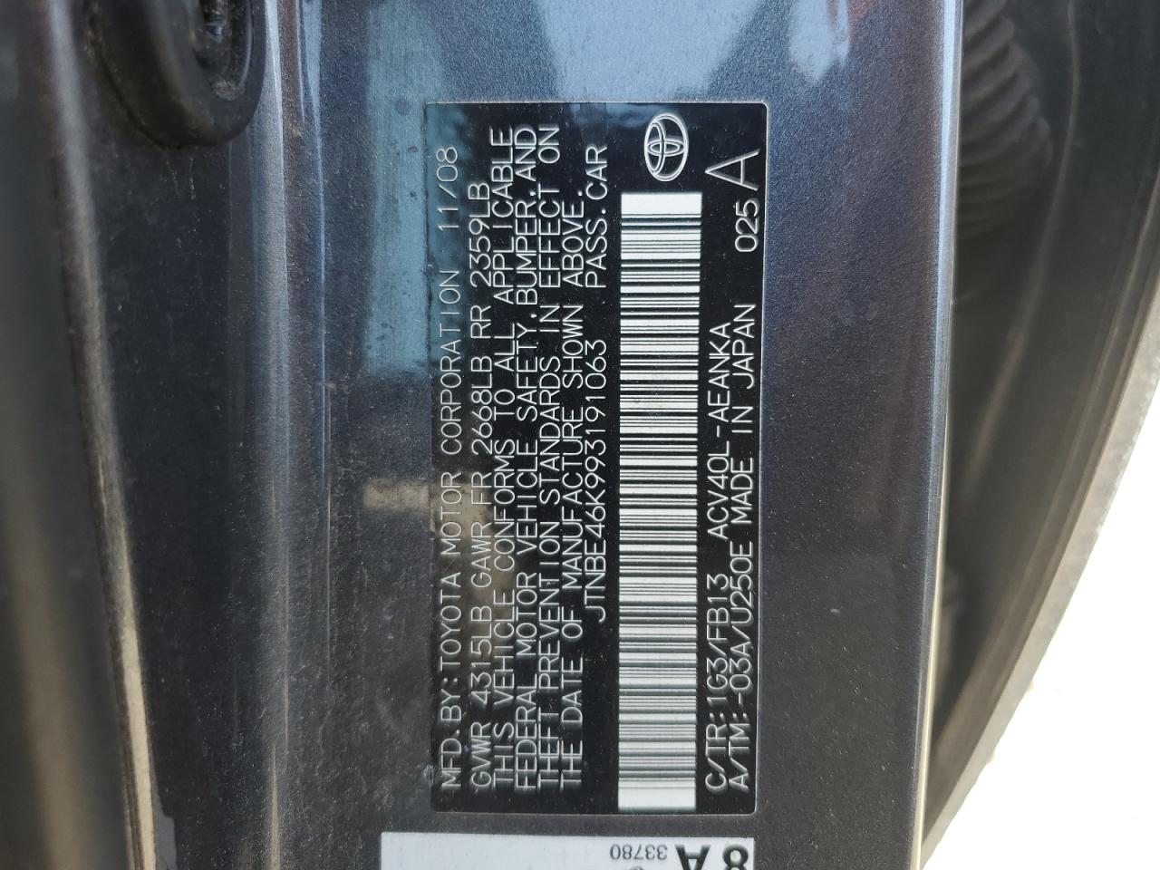 JTNBE46K993191063 2009 Toyota Camry Base