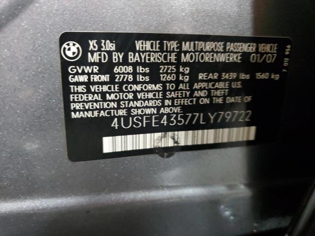 2007 BMW X5 3.0I VIN: 4USFE43577LY79722 Lot: 54793814