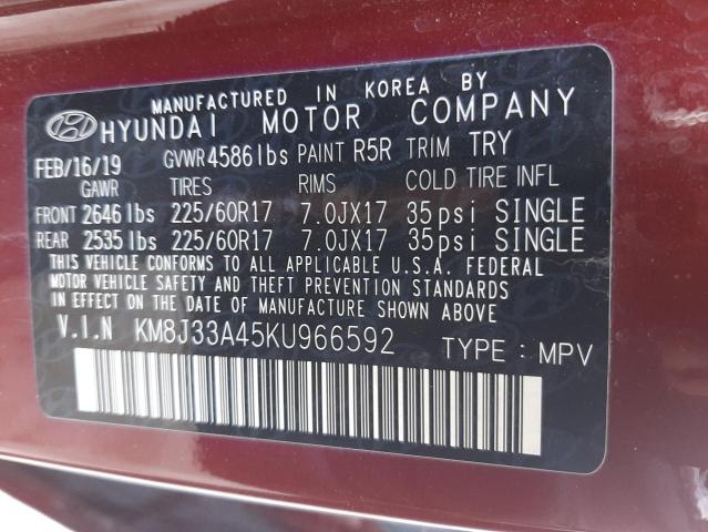 2019 Hyundai Tucson Limited VIN: KM8J33A45KU966592 Lot: 56530134