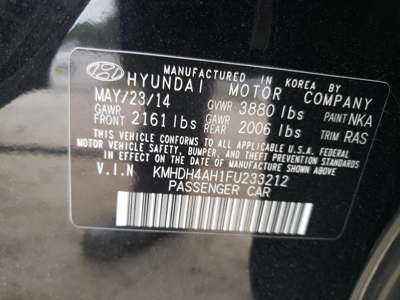 KMHDH4AH1FU233212 2015 Hyundai Elantra Se