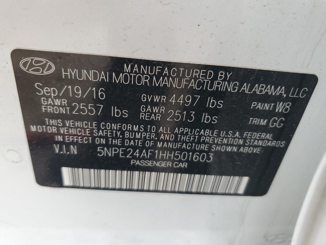 5NPE24AF1HH501603 2017 Hyundai Sonata Se