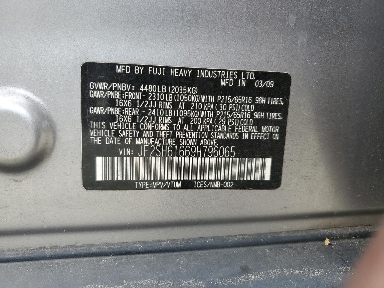 JF2SH61669H796065 2009 Subaru Forester 2.5X