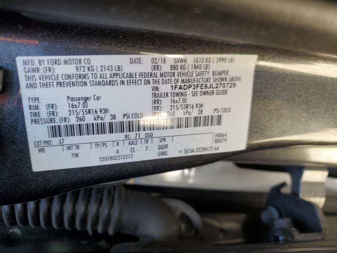 1FADP3FE8JL270729 2018 Ford Focus Se