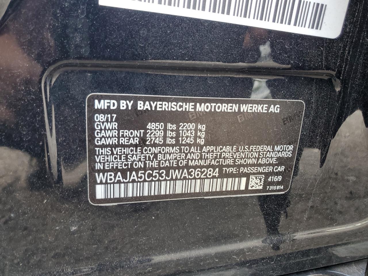 WBAJA5C53JWA36284 2018 BMW 530 I