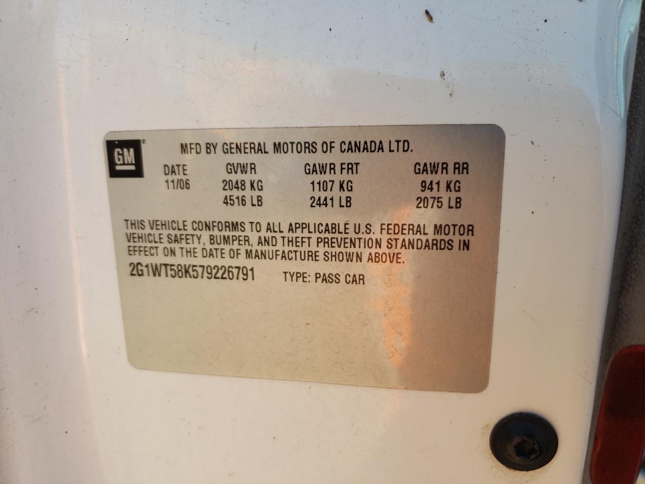 2G1WT58K579226791 2007 Chevrolet Impala Lt