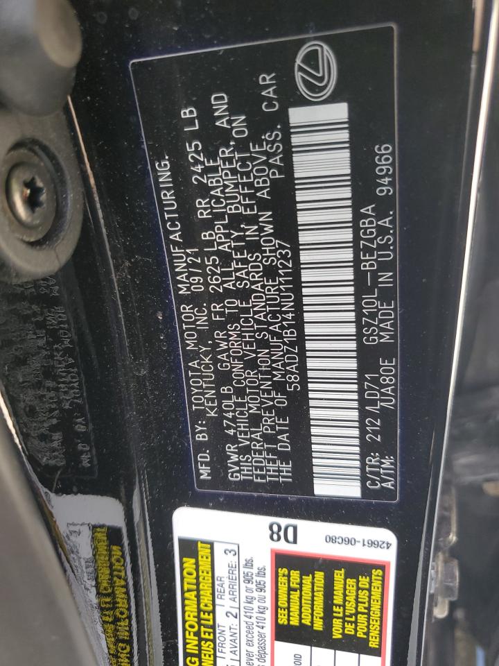 58ADZ1B14NU111237 2022 Lexus Es 350 Base