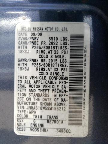 2009 Infiniti Fx35 VIN: JNRAS18W59M155212 Lot: 55704274