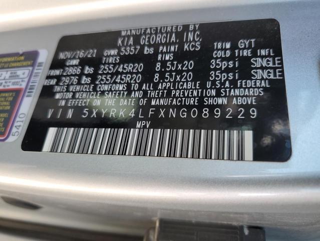 2022 Kia Sorento Sx VIN: 5XYRK4LFXNG089229 Lot: 54215534