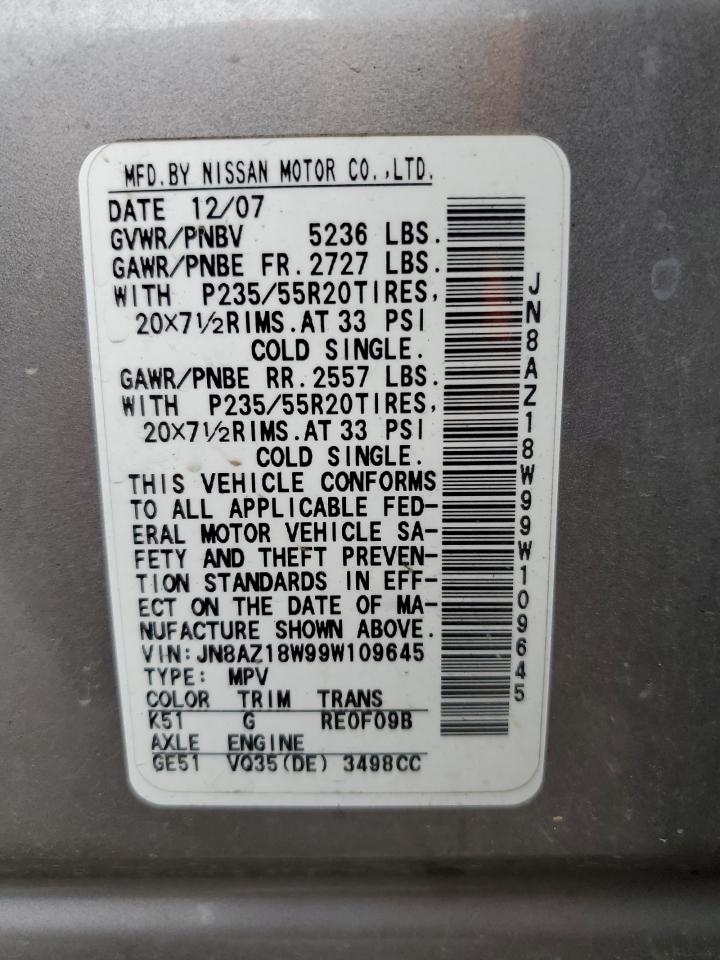 JN8AZ18W99W109645 2009 Nissan Murano S