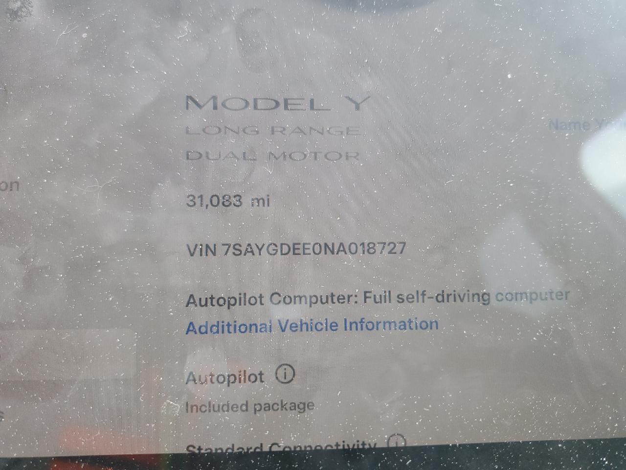 7SAYGDEE0NA018727 2022 Tesla Model Y