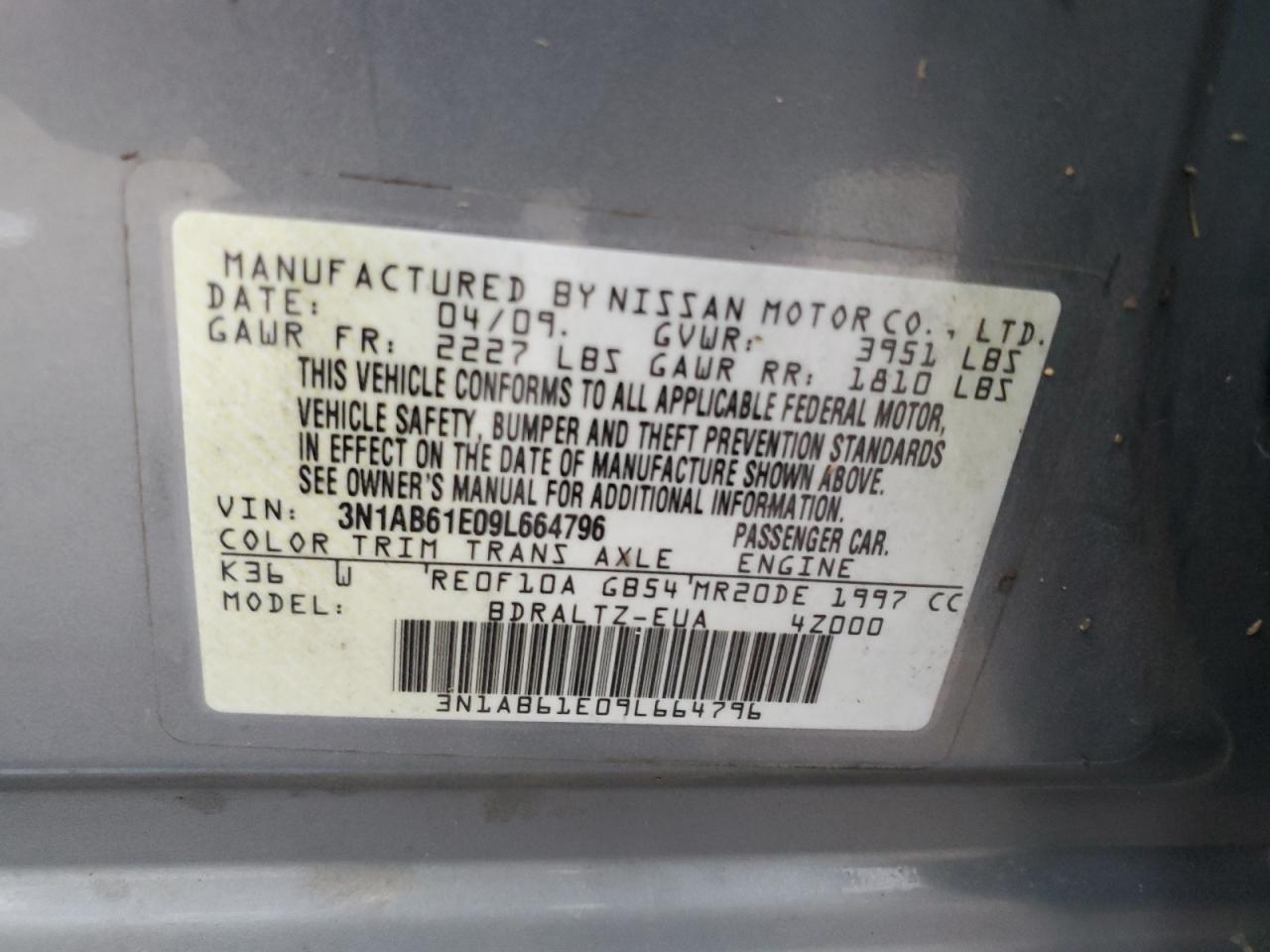 3N1AB61E09L664796 2009 Nissan Sentra 2.0