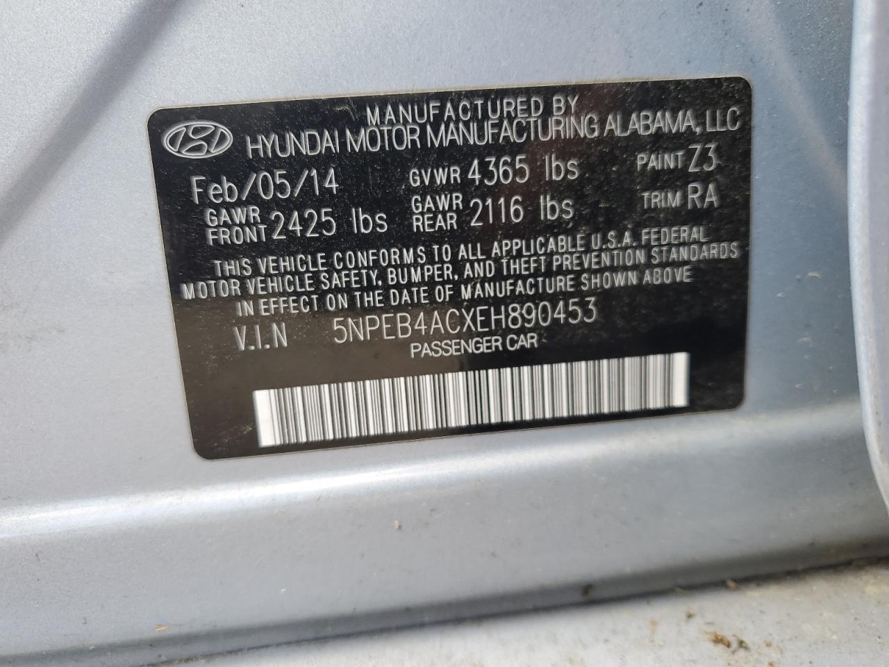 2014 Hyundai Sonata Gls vin: 5NPEB4ACXEH890453