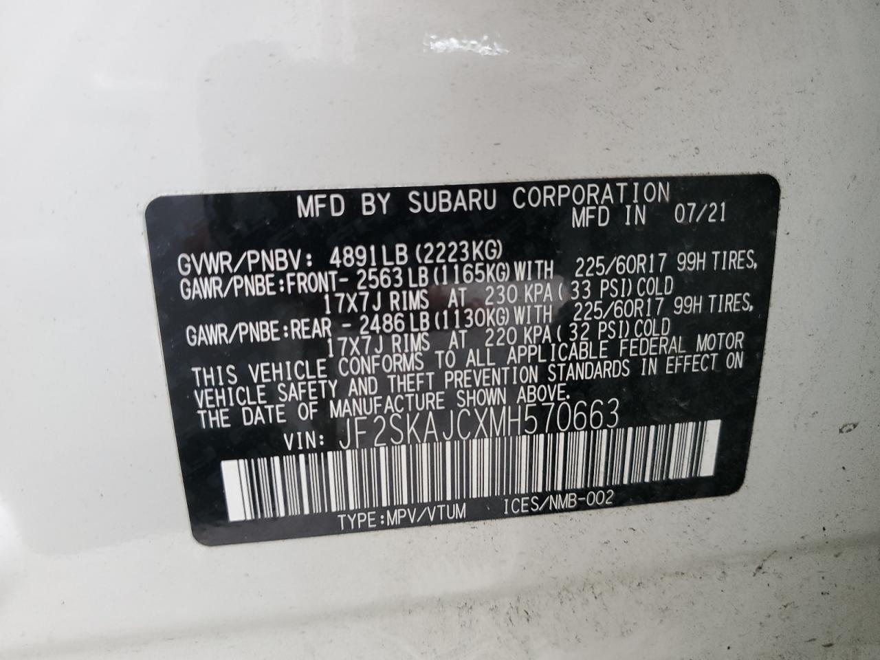 JF2SKAJCXMH570663 2021 Subaru Forester Premium