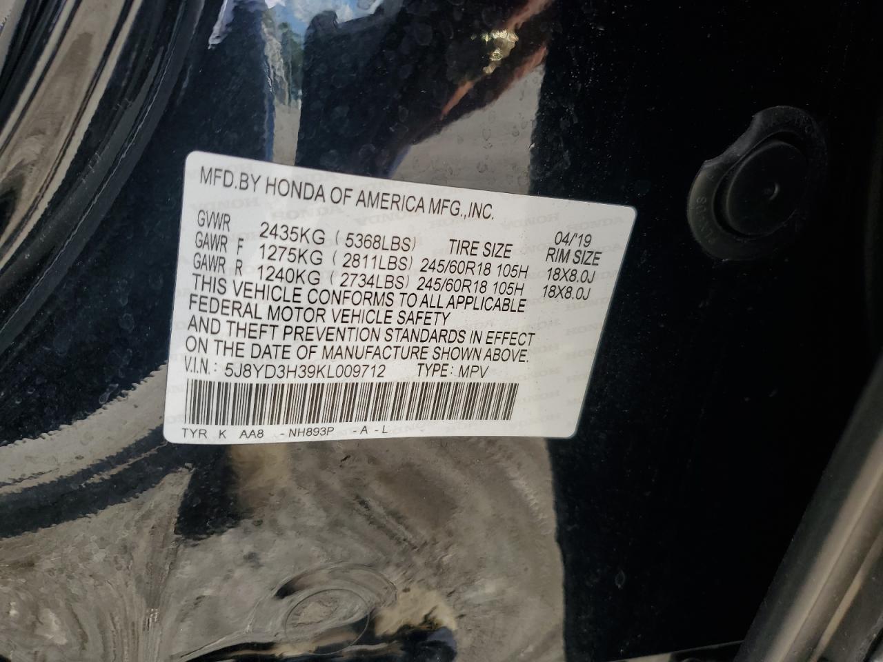 5J8YD3H39KL009712 2019 Acura Mdx