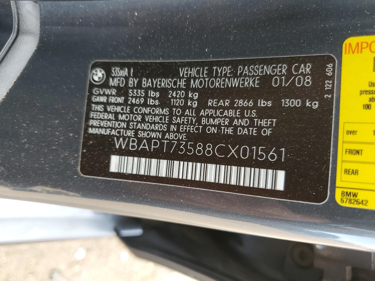 WBAPT73588CX01561 2008 BMW 535 Xi