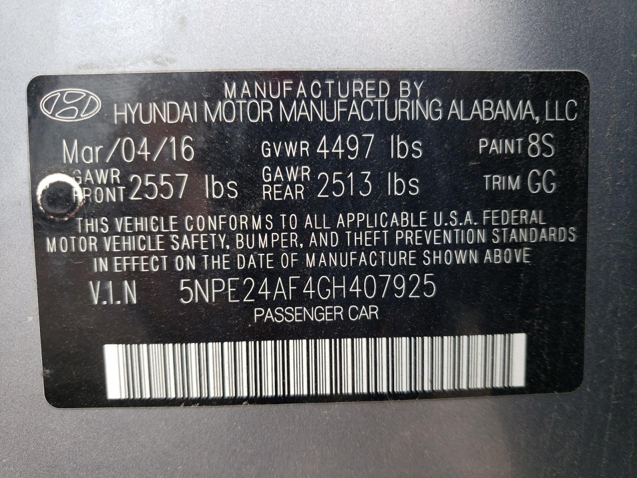 5NPE24AF4GH407925 2016 Hyundai Sonata Se