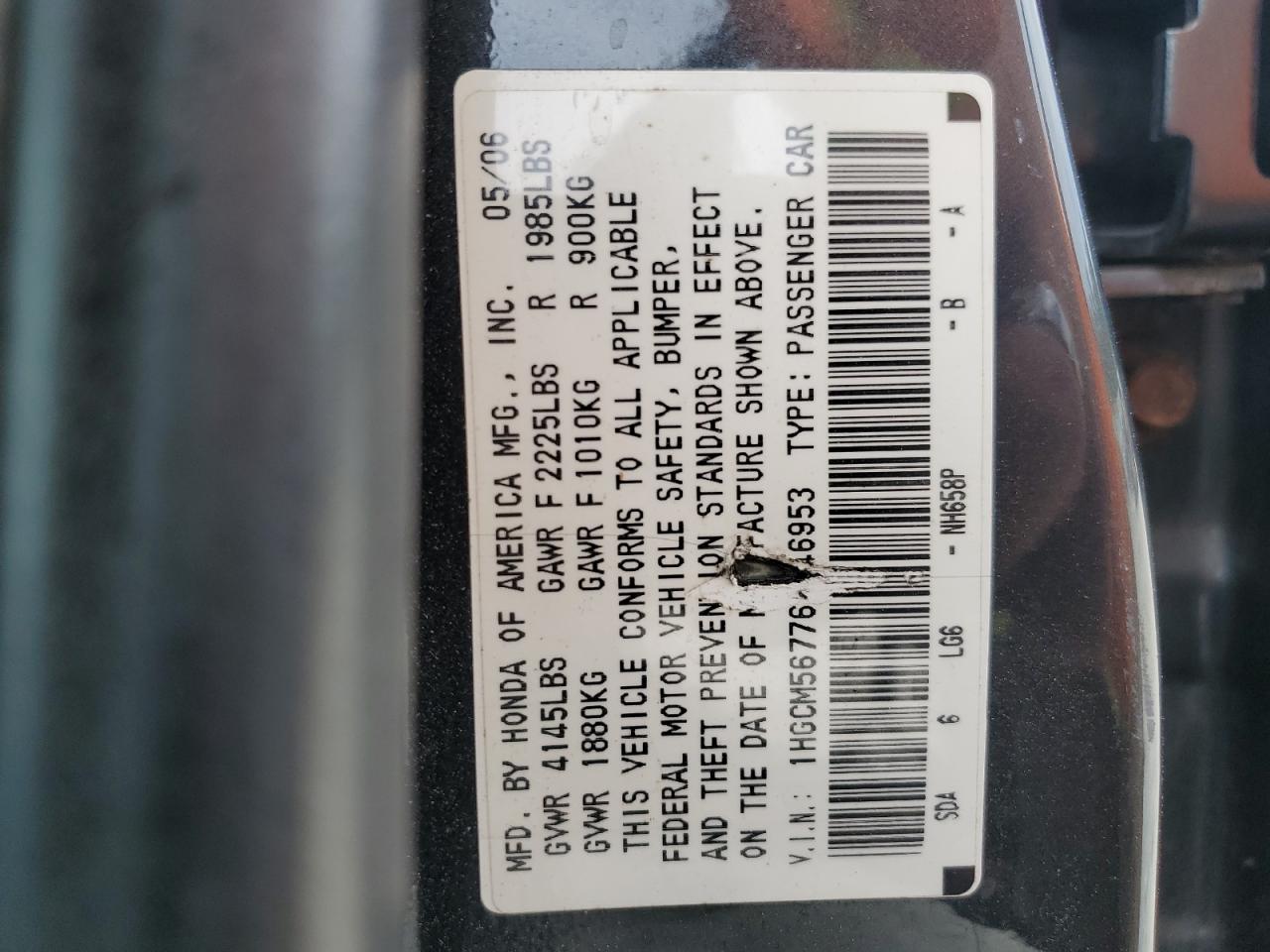 1HGCM56776A146953 2006 Honda Accord Ex