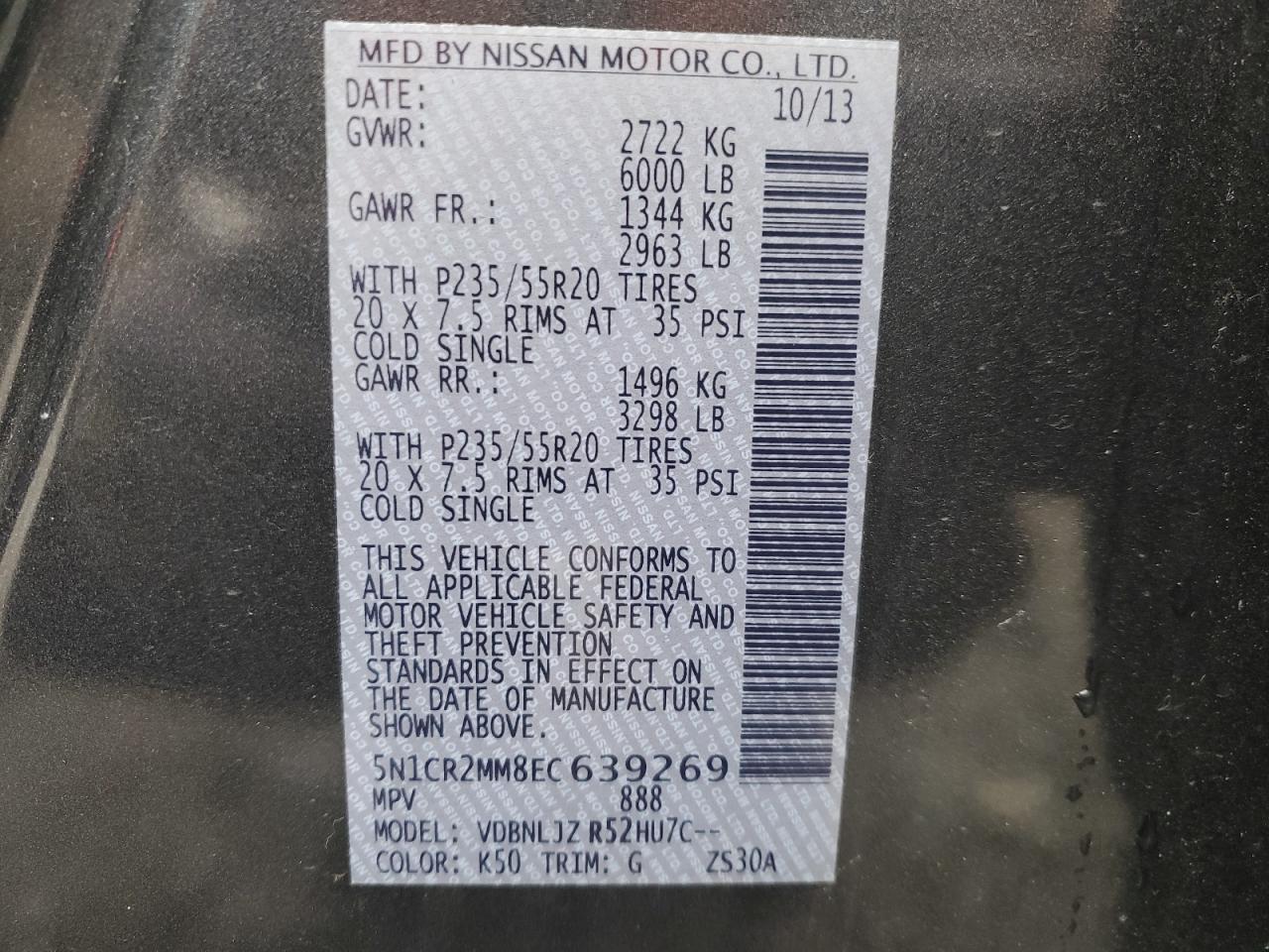 5N1CR2MM8EC639269 2014 Nissan Pathfinder Sv Hybrid