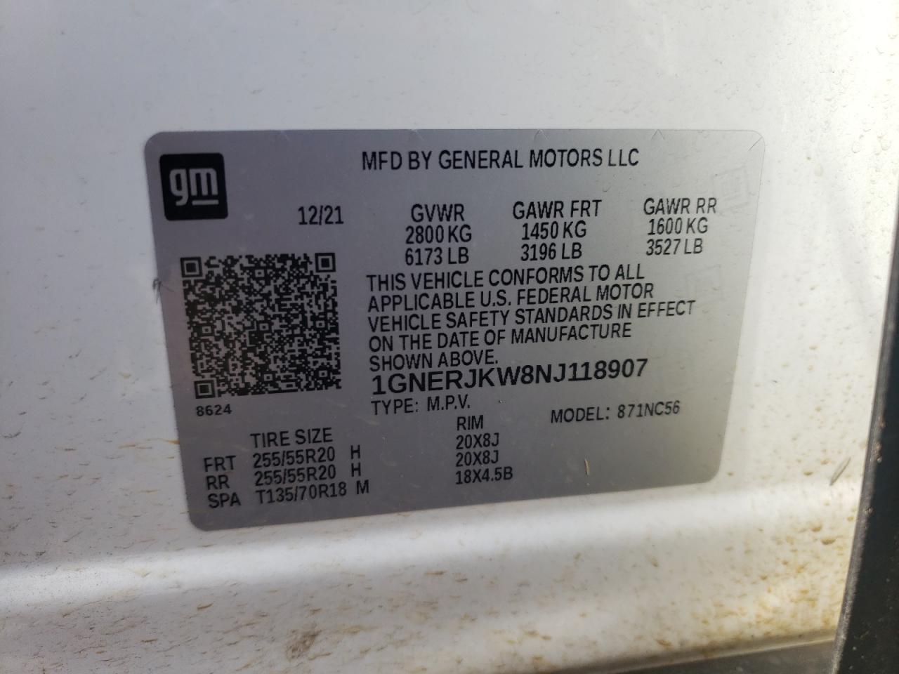 1GNERJKW8NJ118907 2022 Chevrolet Traverse Rs