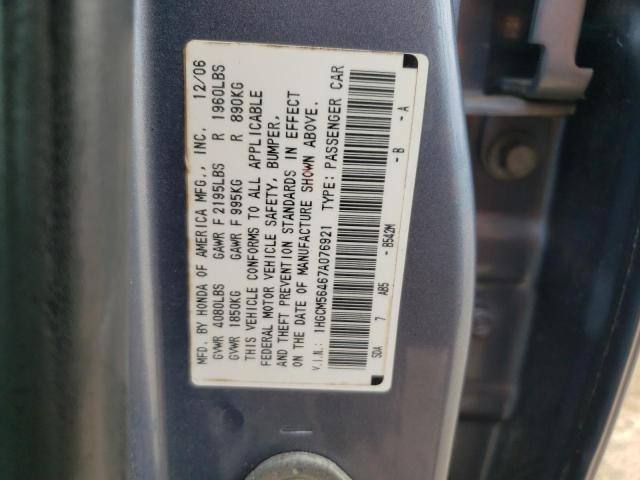 2007 Honda Accord Lx VIN: 1HGCM56467A076921 Lot: 53136644