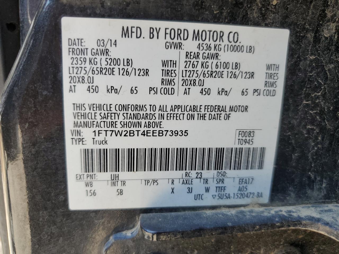 2014 Ford F250 Super Duty vin: 1FT7W2BT4EEB73935