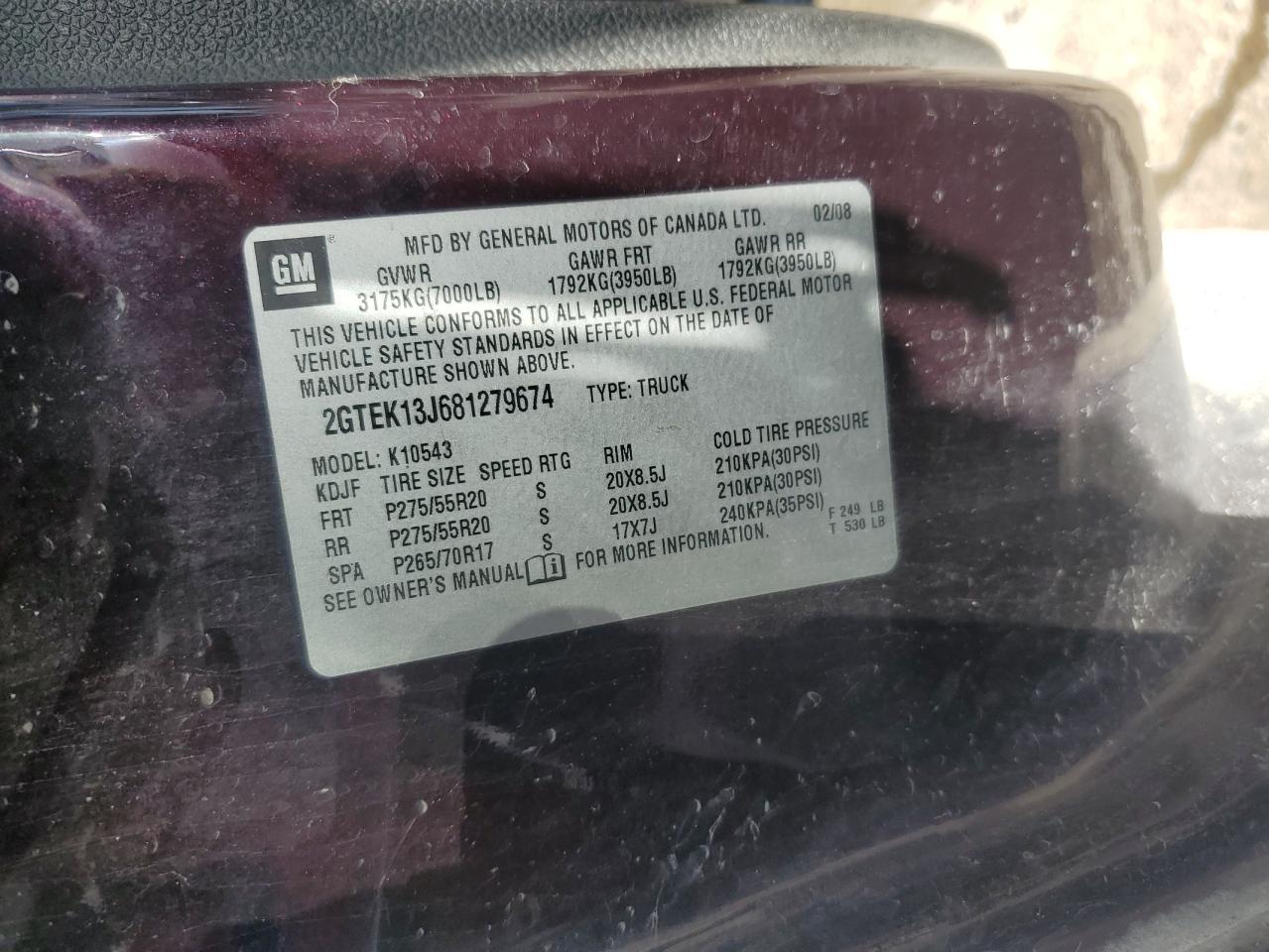2GTEK13J681279674 2008 GMC Sierra K1500