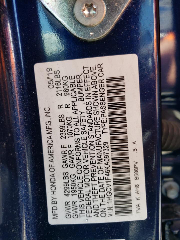 1HGCV1F46KA097329 2019 Honda Accord Ex