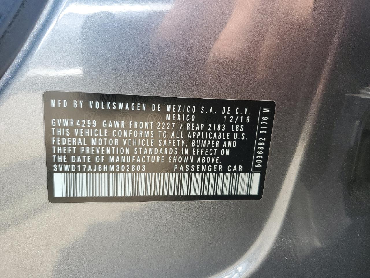 3VWD17AJ6HM302803 2017 Volkswagen Jetta Sport