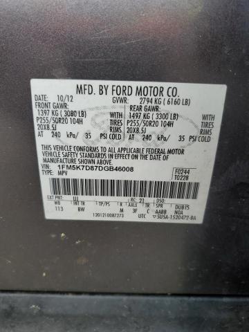 2013 Ford Explorer Xlt VIN: 1FM5K7D87DGB46008 Lot: 55127494