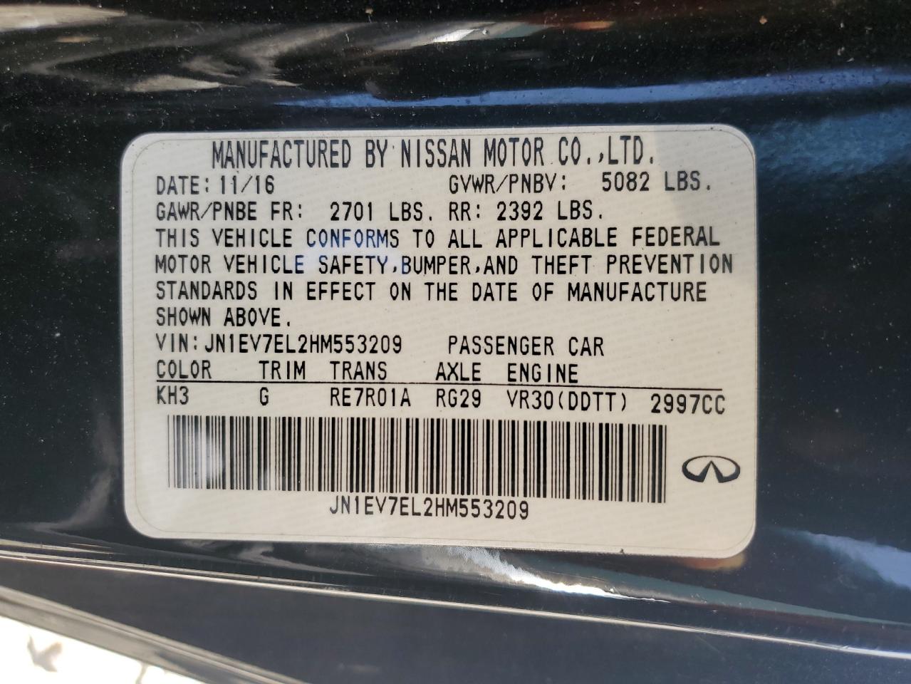 JN1EV7EL2HM553209 2017 Infiniti Q60 Premium