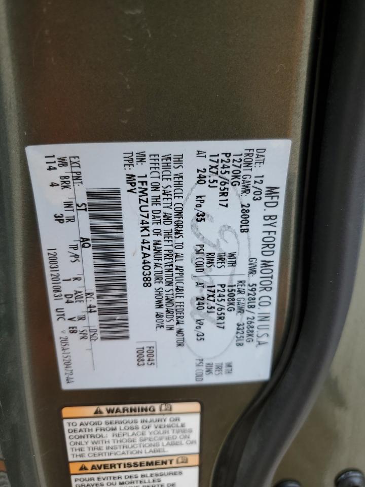 1FMZU74K14ZA40388 2004 Ford Explorer Eddie Bauer