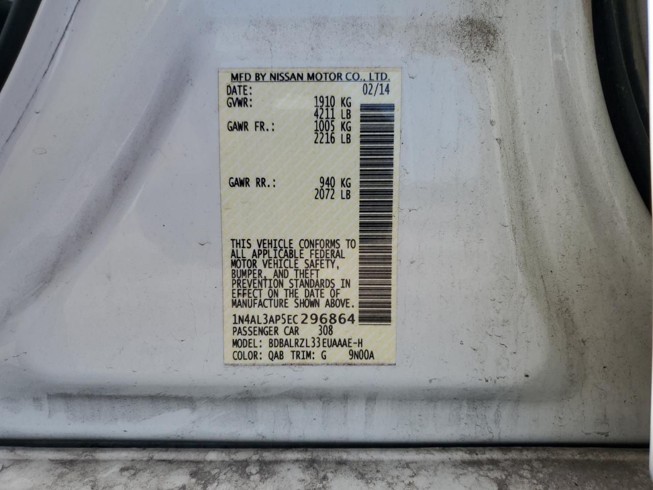 1N4AL3AP5EC296864 2014 Nissan Altima 2.5