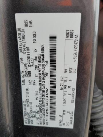 2016 Ford F150 Supercrew VIN: 1FTEW1CF5GFB41292 Lot: 53822874